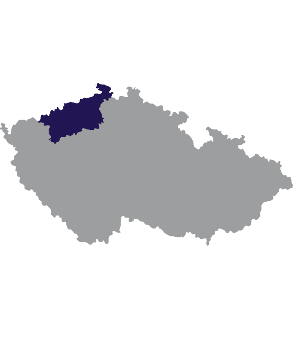 Landkaart Tsjechië grijs met regio Ústí nad Labem donkerblauw op transparante achtergrond - 600 * 733 pixels